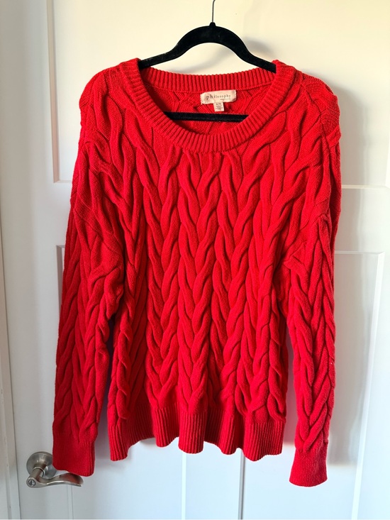 Philosophy Sweaters - Philosophy Red Cable-Knit Crewneck Sweater Size XL